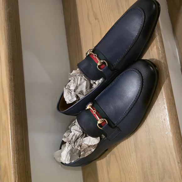 Men's Navy Loafers with Gold Accents